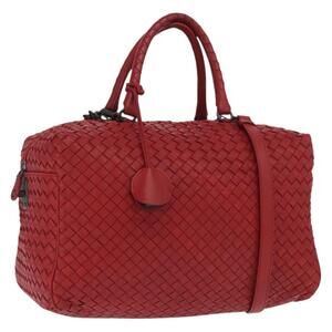 BOTTEGA VENETA INTRECCIATO Hand Bag Leather 2way Red Auth BA9467SAV